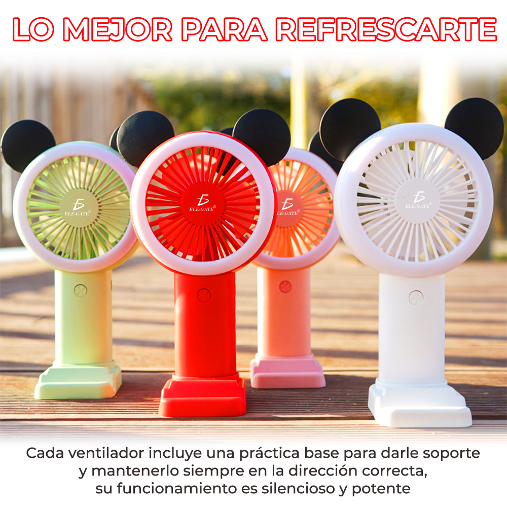 Mini Ventilador Recargable Con Luz RGB Forma de Mickey