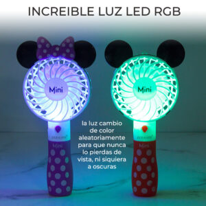 Mini Ventilador Recargable Forma de Mickey Con Luz RGB