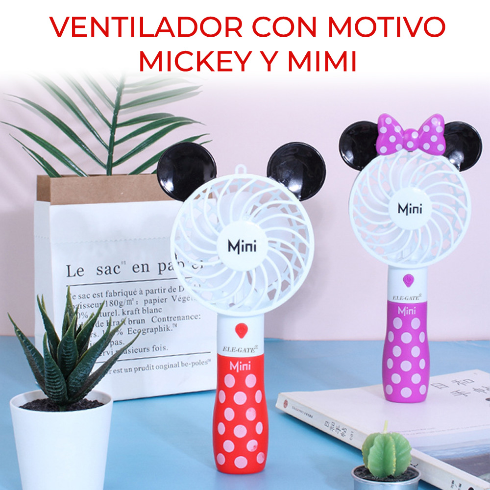 Mini Ventilador Recargable Forma de Mickey Con Luz RGB