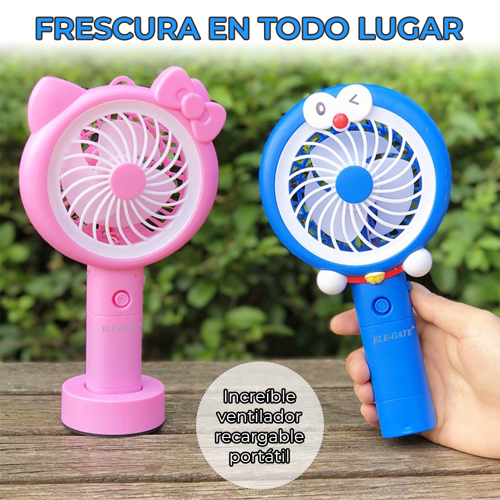 Mini Ventilador Personal Cartoon Con Aro de Luz