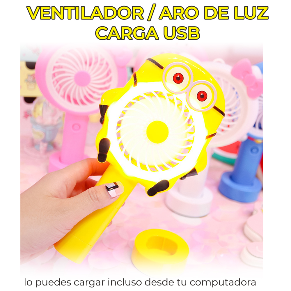 Mini Ventilador Personal Cartoon Con Aro de Luz