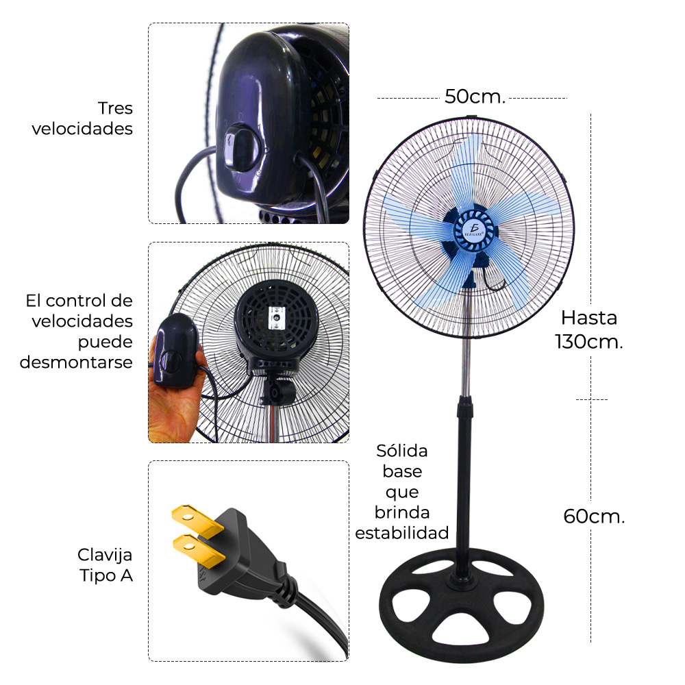 Ventilador De Pie Silencioso 5 Aspa 18″ de diámetro