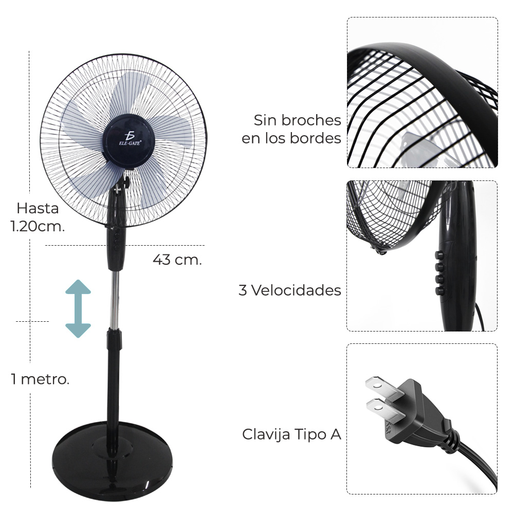 Ventilador De Pie Silencioso 5 Aspa 16″ de diámetro