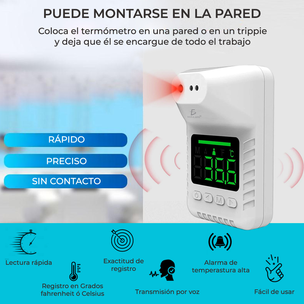 Termometro Infrarrojo Automedicion Intelligent K3X Pared Factur Sin Contacto