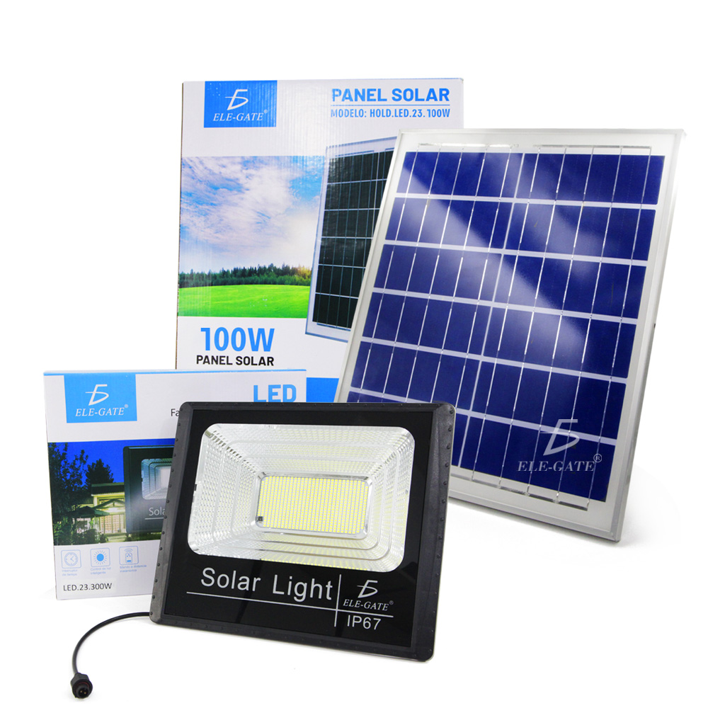 Reflector Led 100w C/ Panel Solar-control Luz Blanca Exterior