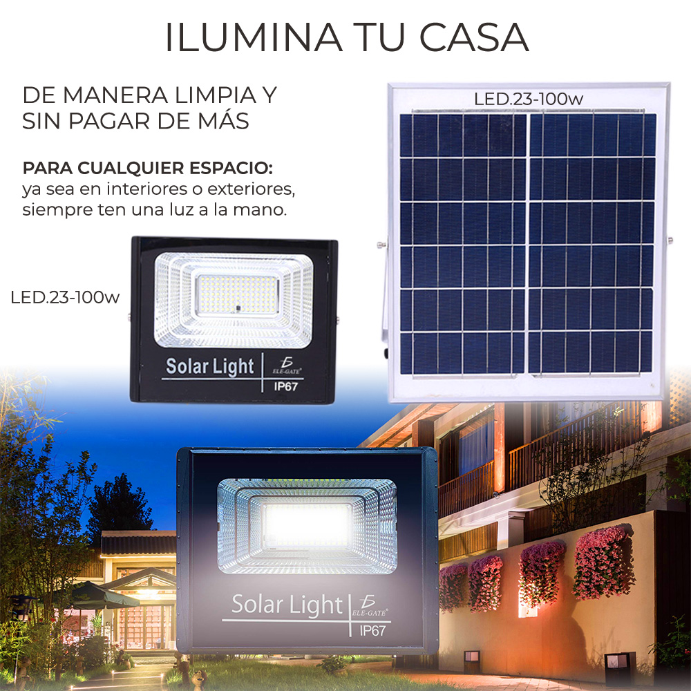 Reflector Led 100w C/ Panel Solar-control Luz Blanca Exterior