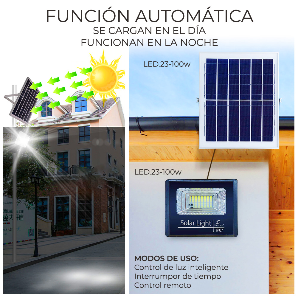 Reflector Led 100w C/ Panel Solar-control Luz Blanca Exterior