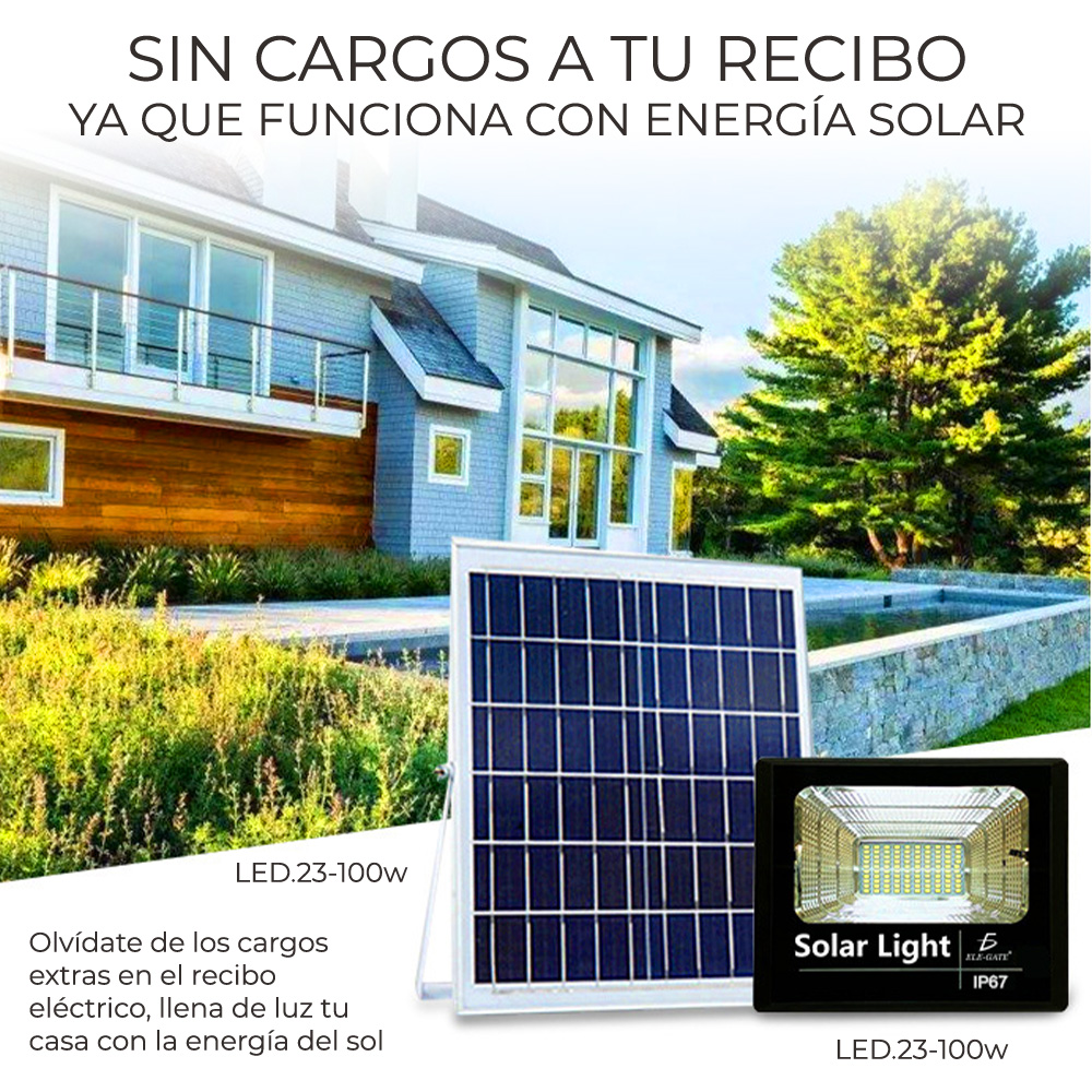 Reflector Led 100w C/ Panel Solar-control Luz Blanca Exterior