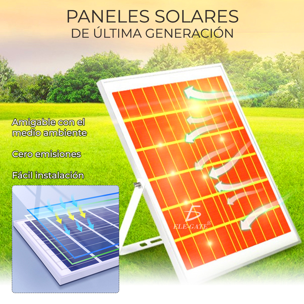 Reflector Led 200w C/ Panel Solar-control Luz Blanca Exterior