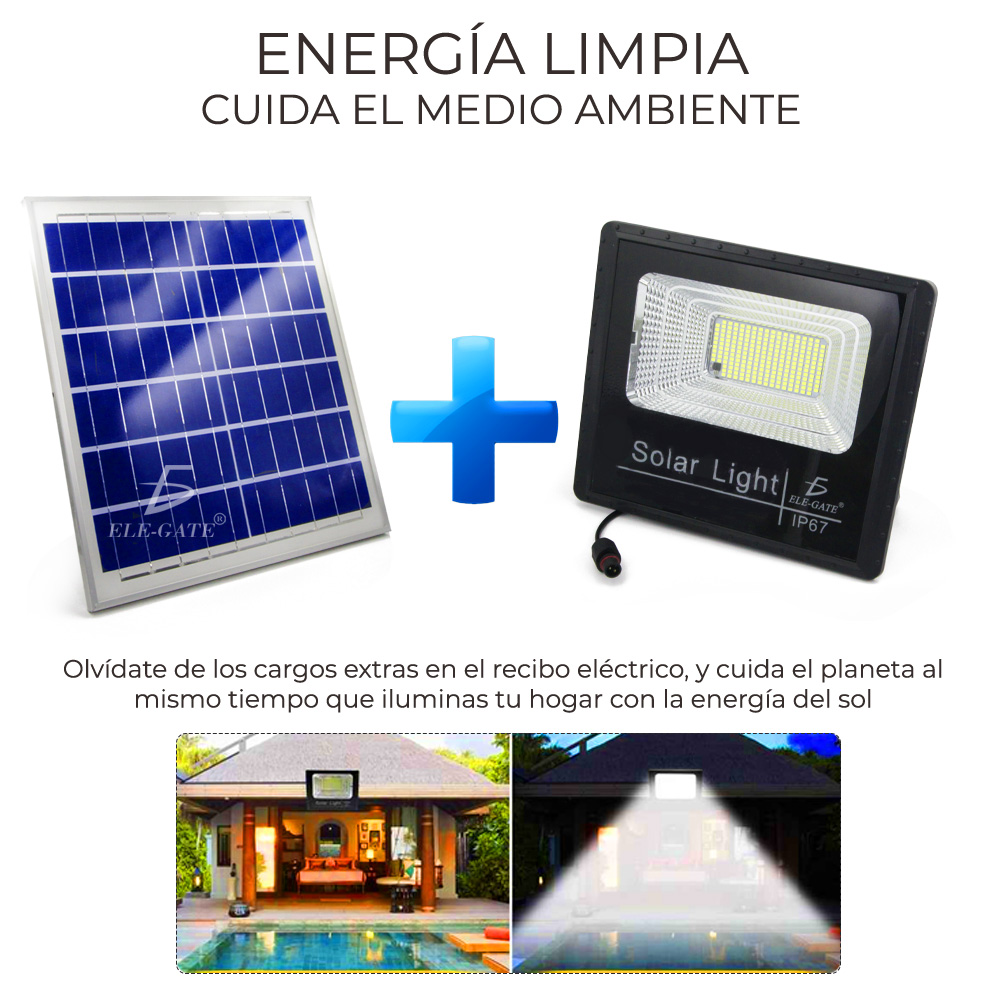 Reflector Led 200w C/ Panel Solar-control Luz Blanca Exterior