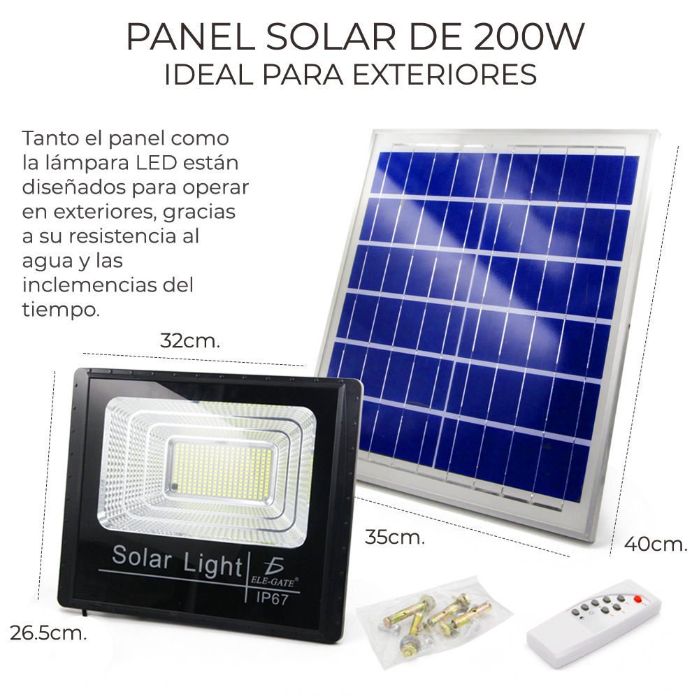 Reflector Led 200w C/ Panel Solar-control Luz Blanca Exterior