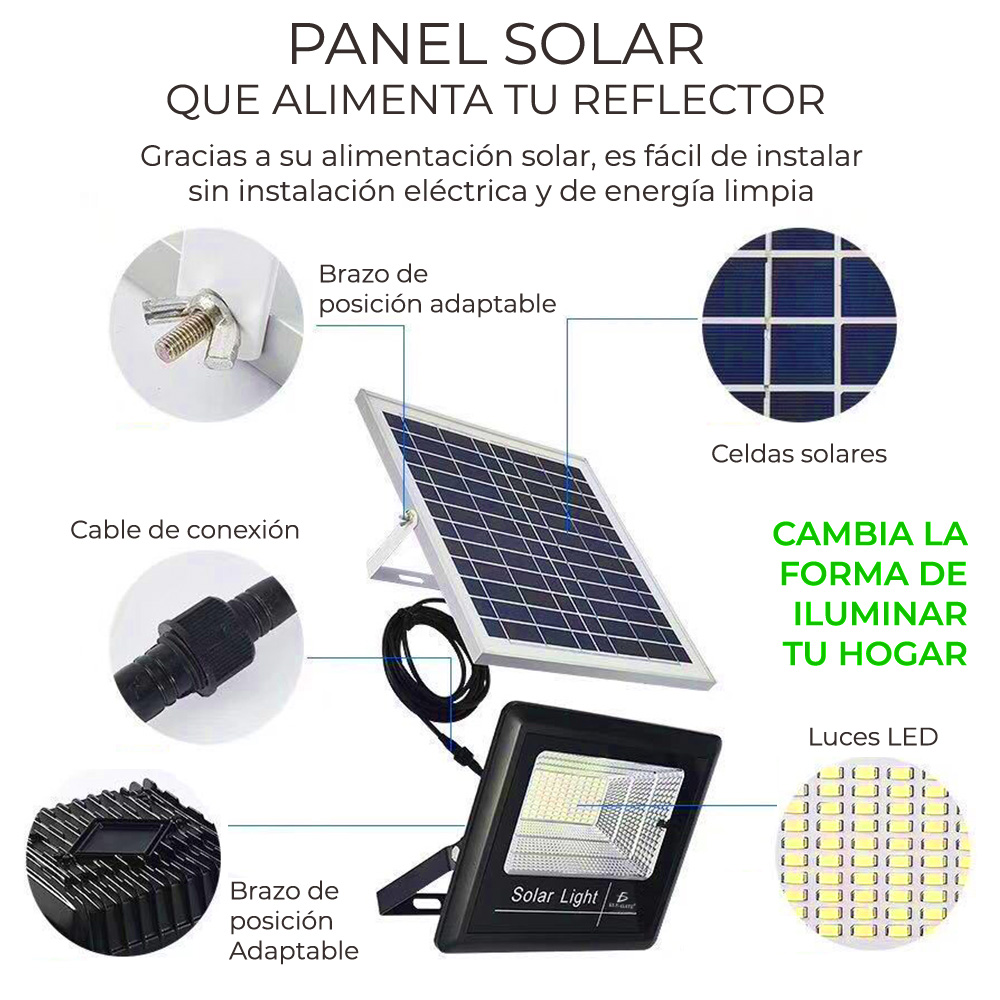 Reflector Led 200w C/ Panel Solar-control Luz Blanca Exterior