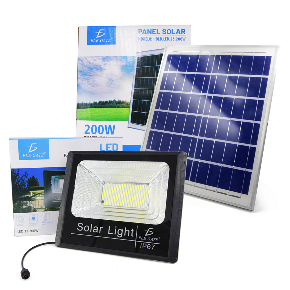 Reflector Led 200w C/ Panel Solar-control Luz Blanca Exterior