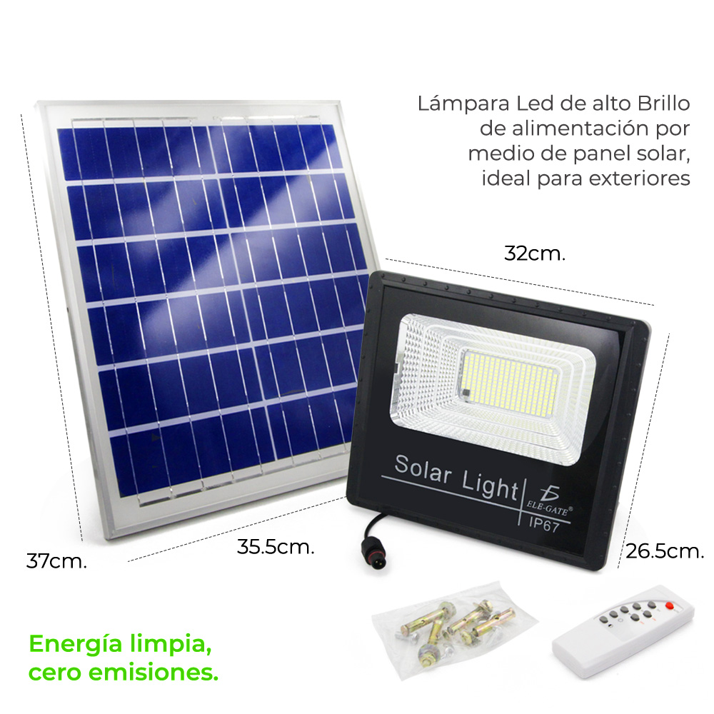 Reflector Led 300w C/ Panel Solar-control Luz Blanca Exterior