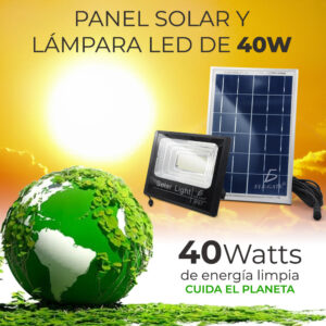Reflector Led 40w C/ Panel Solar-control Luz Blanca Exterior