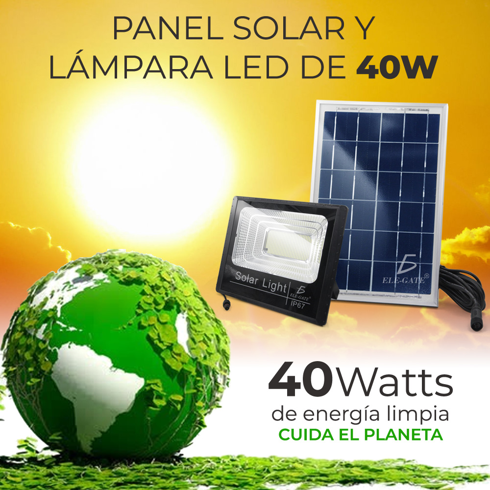 Reflector Led 40w C/ Panel Solar-control Luz Blanca Exterior
