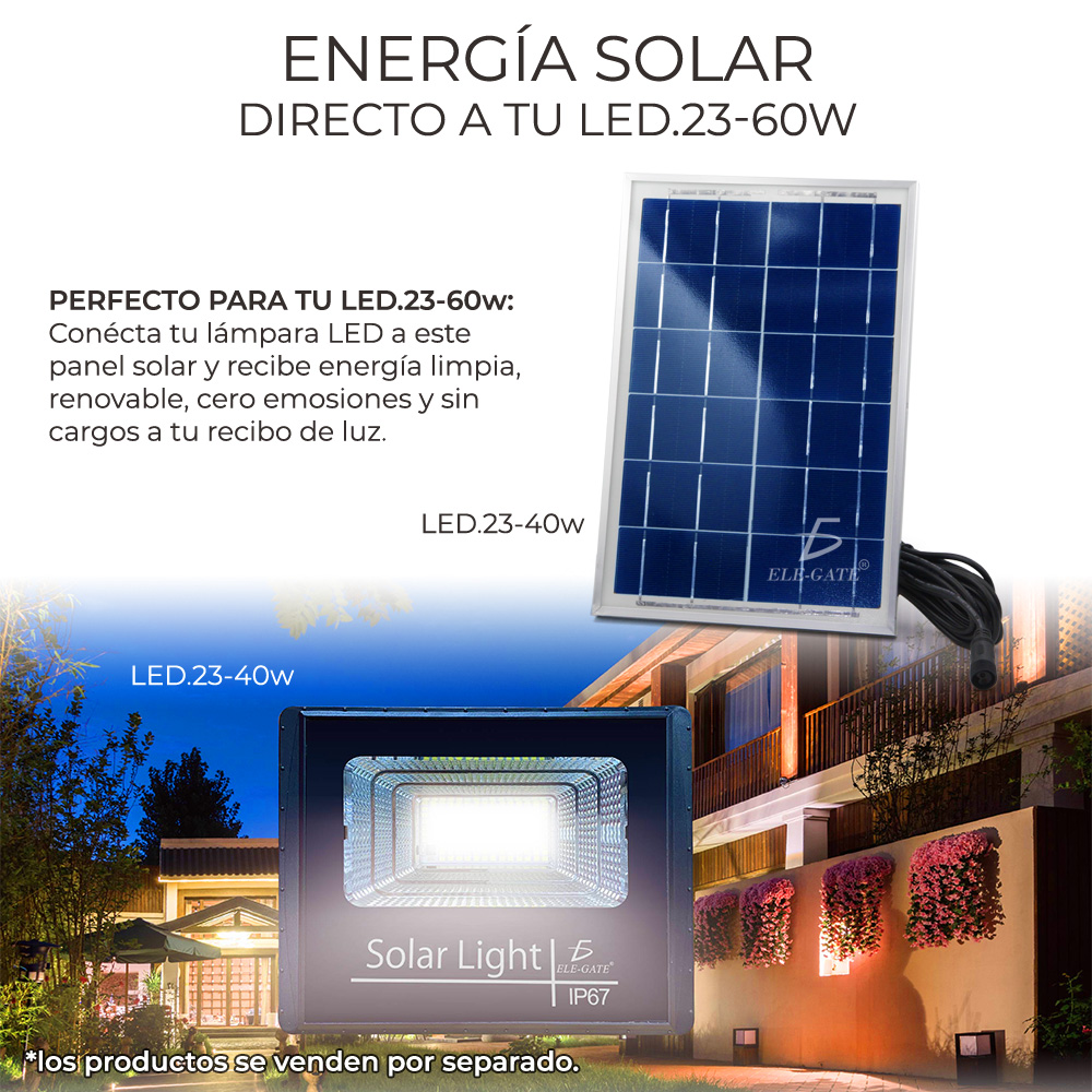 Reflector Led 40w C/ Panel Solar-control Luz Blanca Exterior