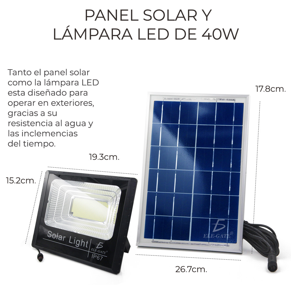 Reflector Led 40w C/ Panel Solar-control Luz Blanca Exterior