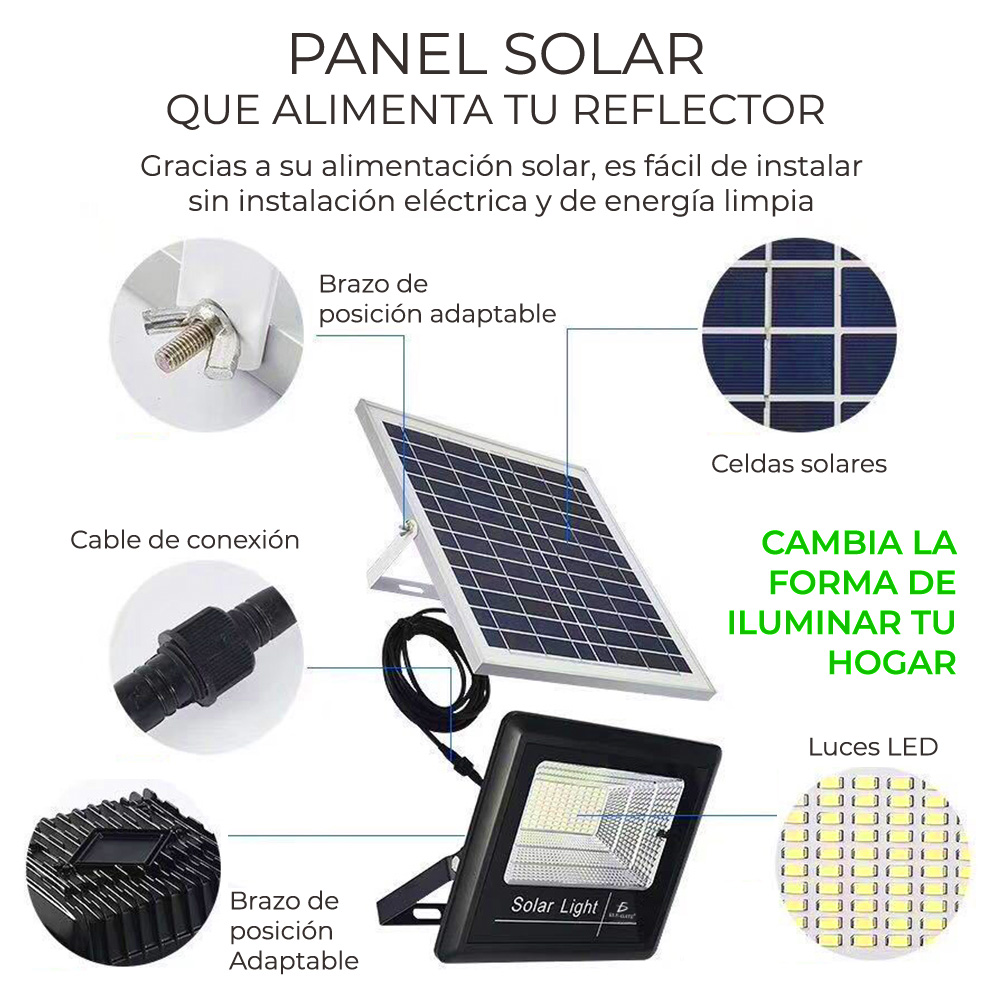 Reflector Led 40w C/ Panel Solar-control Luz Blanca Exterior