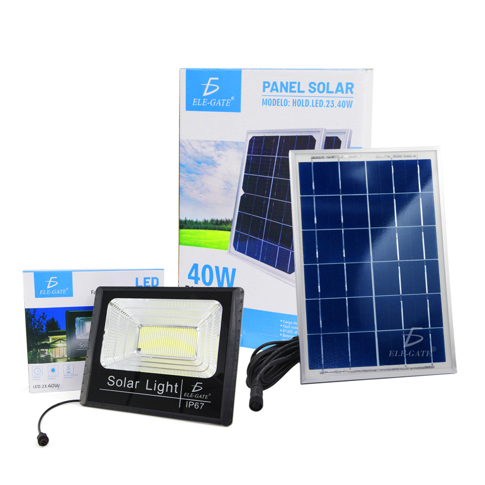 Reflector Led 40w C/ Panel Solar-control Luz Blanca Exterior