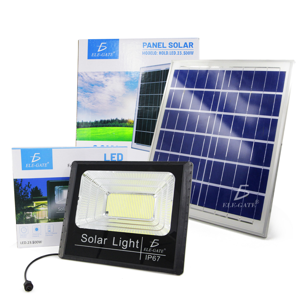 Reflector Led 500w C/ Panel Solar-control Luz Blanca Exterior