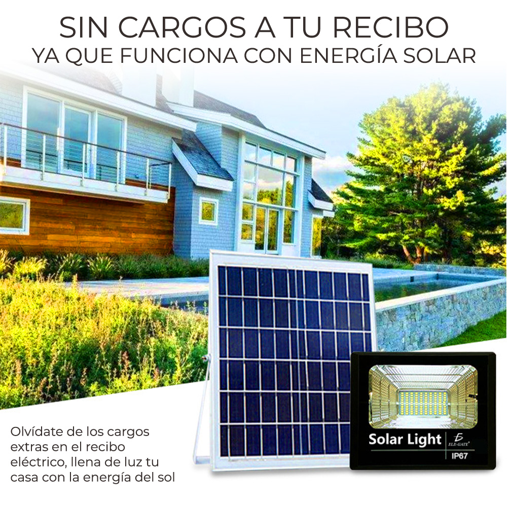 Reflector Led 500w C/ Panel Solar-control Luz Blanca Exterior