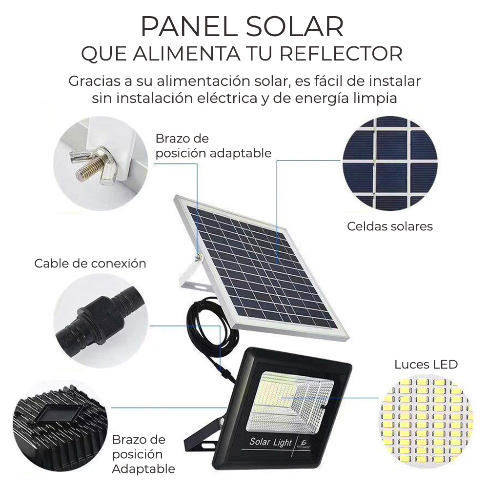 Reflector Led 500w C/ Panel Solar-control Luz Blanca Exterior