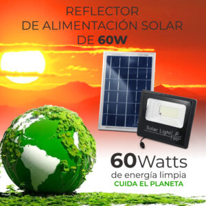 Reflector Led 60w C/ Panel Solar-control Luz Blanca Exterior