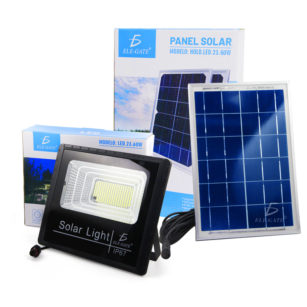 Reflector Led 60w C/ Panel Solar-control Luz Blanca Exterior