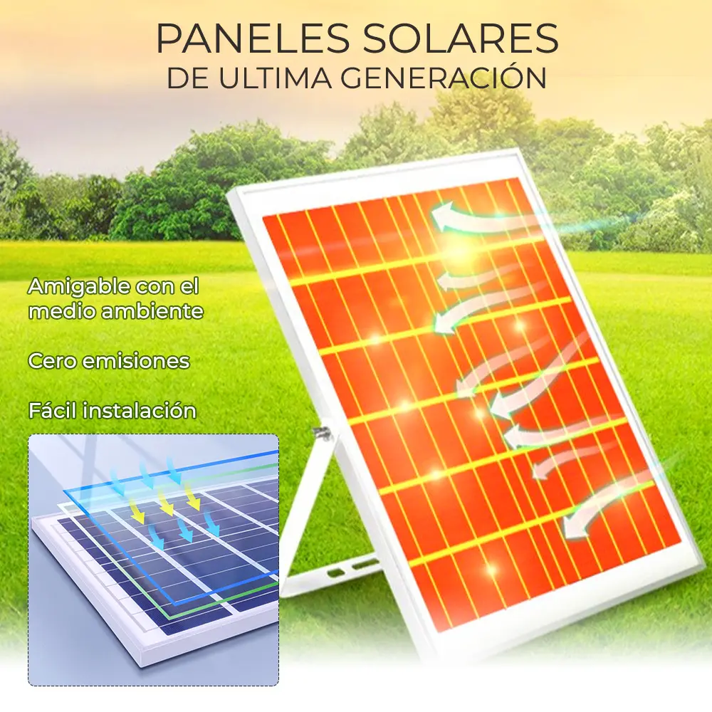 Reflector Led 60w C/ Panel Solar-control Luz Blanca Exterior
