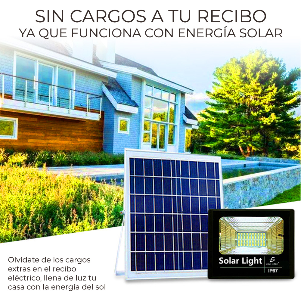 Reflector Led 60w C/ Panel Solar-control Luz Blanca Exterior