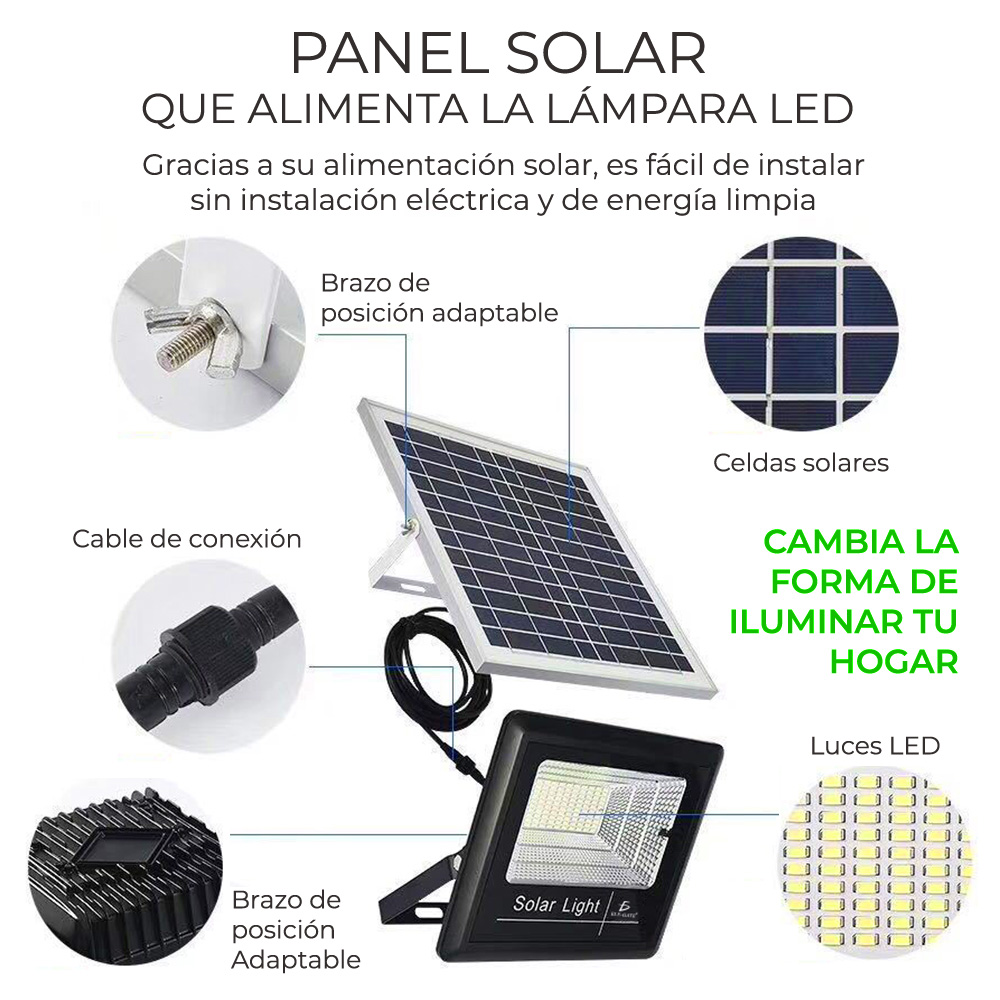 Reflector Led 60w C/ Panel Solar-control Luz Blanca Exterior