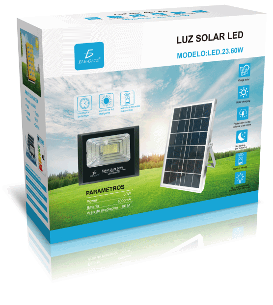 Reflector Led 60w C/ Panel Solar-control Luz Blanca Exterior - Image 6