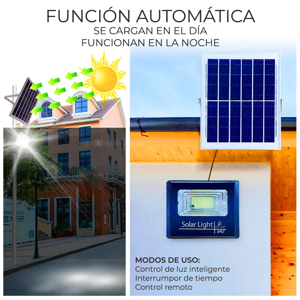 Reflector Led 800w C/ Panel Solar-control Luz Blanca Exterior