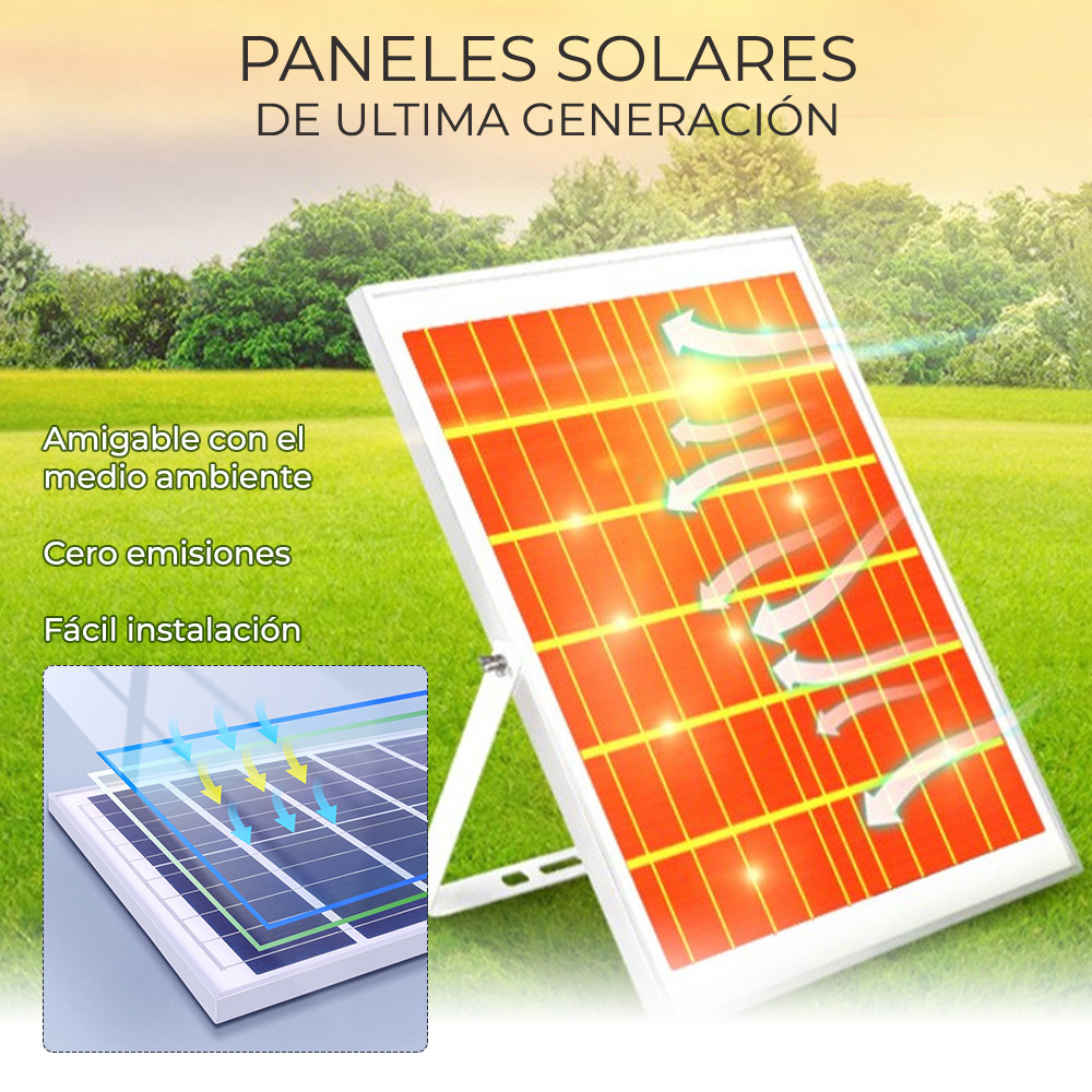 Reflector Led 800w C/ Panel Solar-control Luz Blanca Exterior