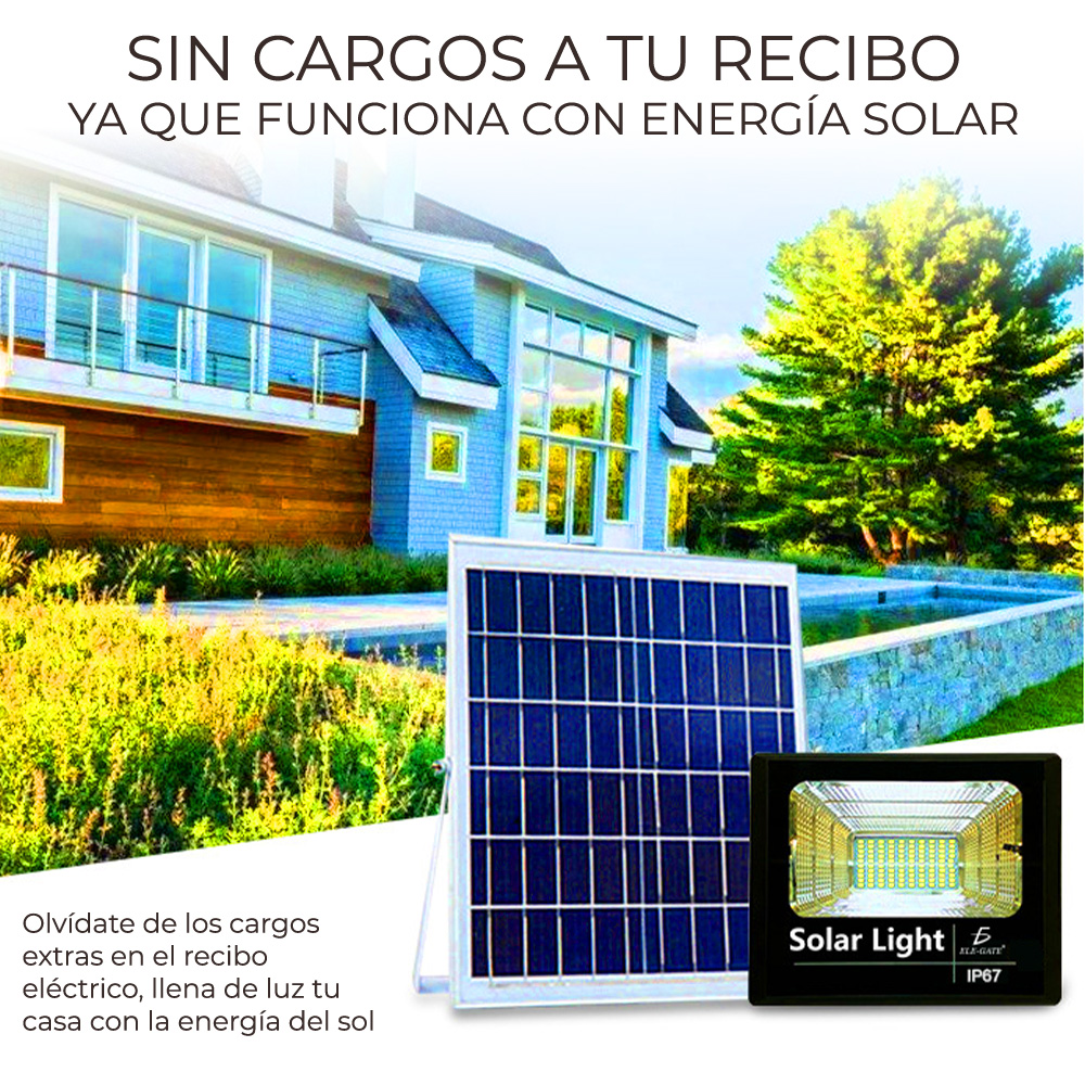 Reflector Led 800w C/ Panel Solar-control Luz Blanca Exterior