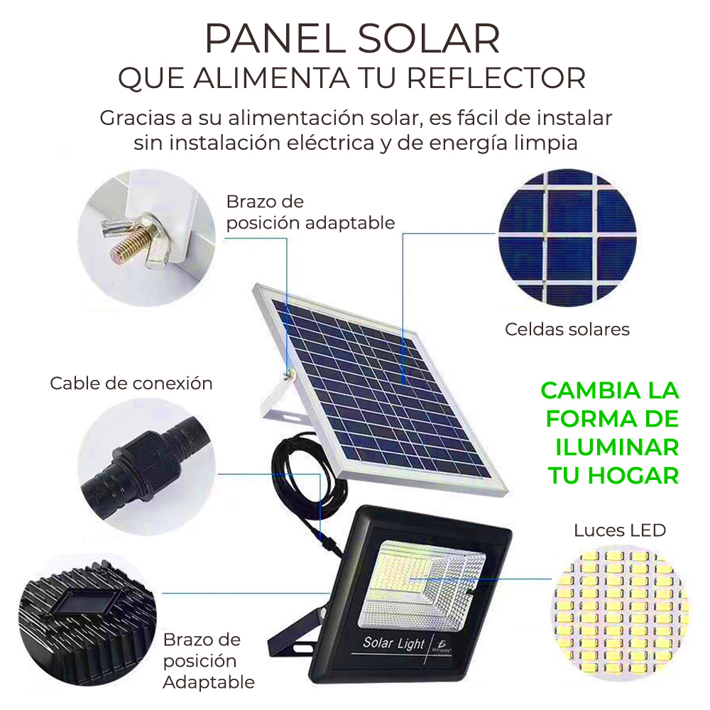 Reflector Led 800w C/ Panel Solar-control Luz Blanca Exterior