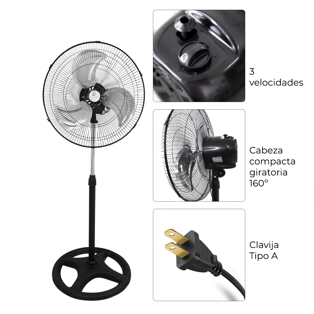 Ventilador De Pie Silencioso 3 Aspa 18" de diámetro
