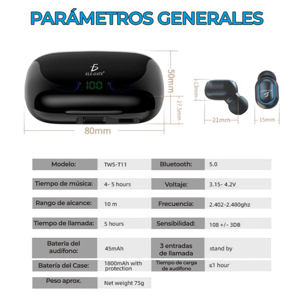 Auriculares Inalámbricos Respiración Luz T11 Tws Bt5.0