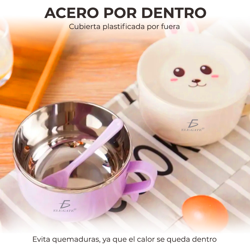 650 Ml De Dibujos Animados Cuenco Niños Utensilios De Acero