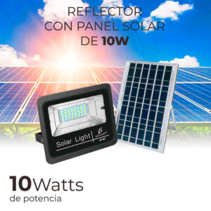 Reflector Led 10w C/ Panel Solar-control Luz Blanca Exterior