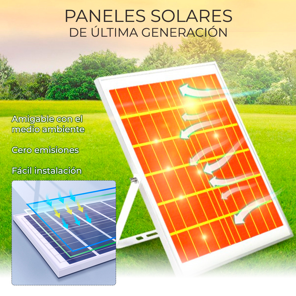 Reflector Led 10w C/ Panel Solar-control Luz Blanca Exterior