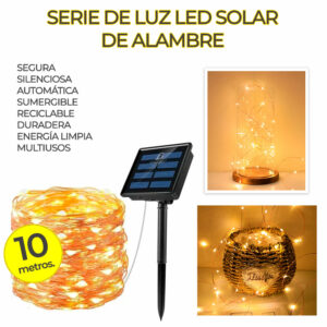 Serie Navideña Solar 10 M 100 Leds Luces Color Ambar