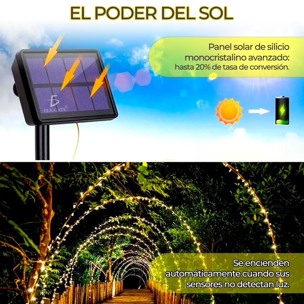 Serie Navideña Solar 10 M 100 Leds Luces Color Ambar