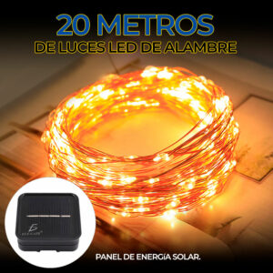 Serie Navideña Solar 20 M 200 Leds Luces Color Ambar