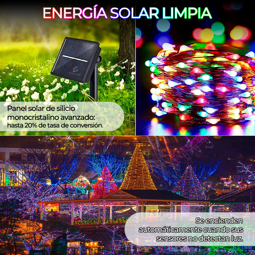 Luces Led Serie Solar Exterior Fiesta Navidad Tira 10 Metros