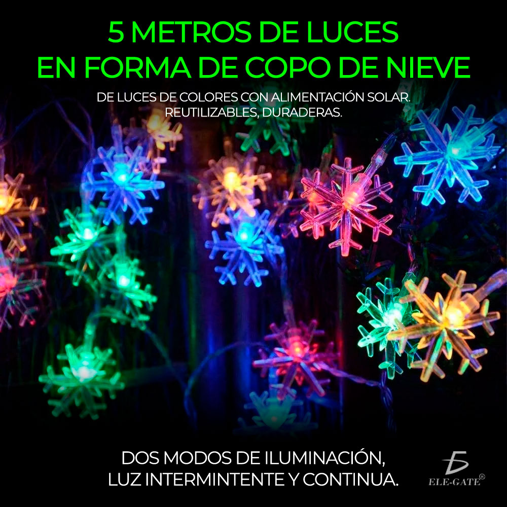 Serie Solar de Luces Copo de Nieve de Colores 5 Metro - Image 2
