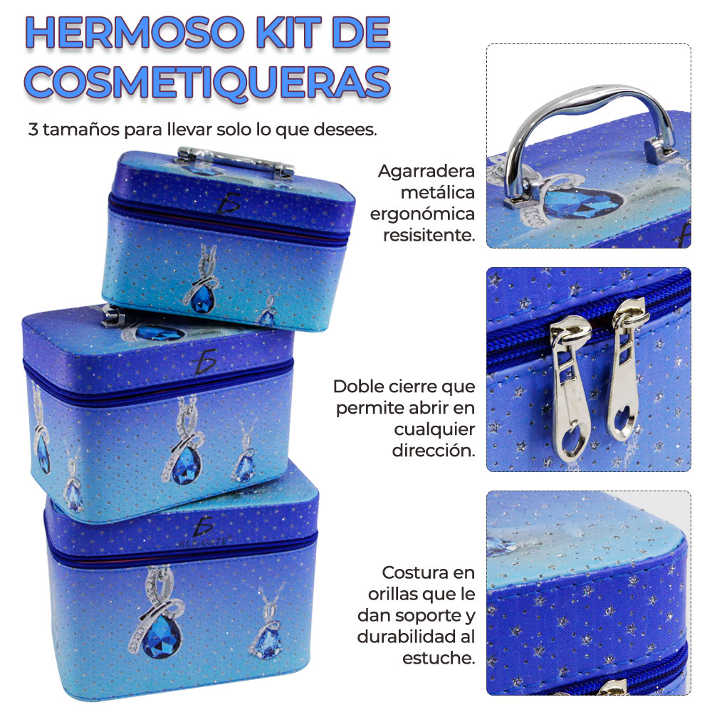 Cosmetiquera Neceser Estampado Kit De 3 Pzas Viaje Estuche MAQ.09.3