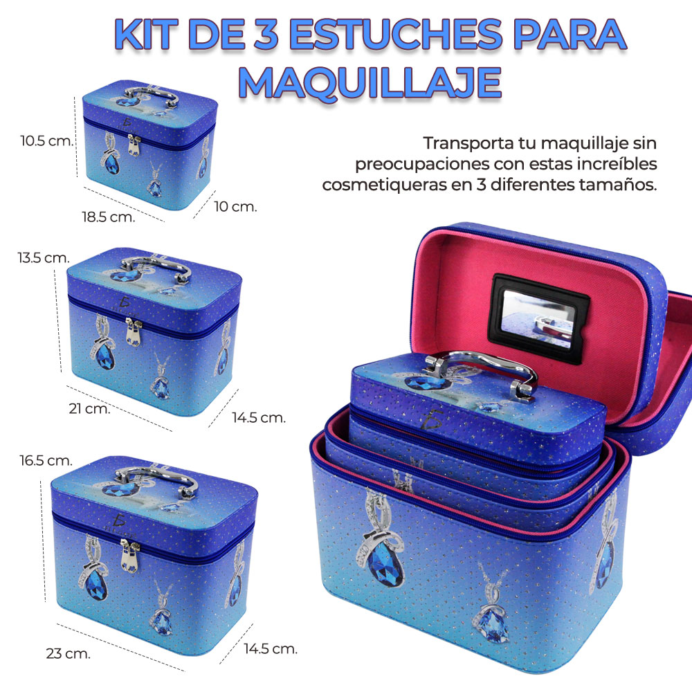 Cosmetiquera Neceser Estampado Kit De 3 Pzas Viaje Estuche MAQ.09.3