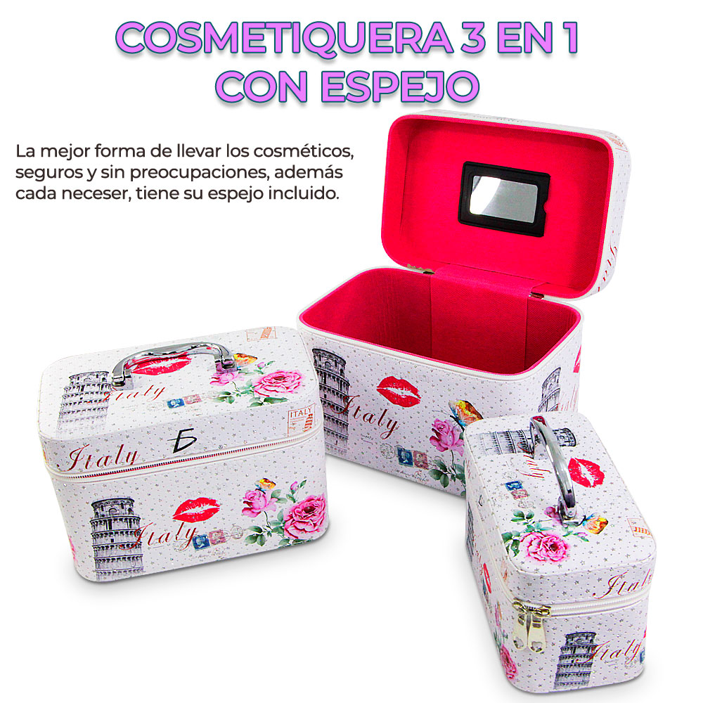 Cosmetiquera Neceser Estampado Kit De 3 Pzas Viaje Estuche MAQ.09.4
